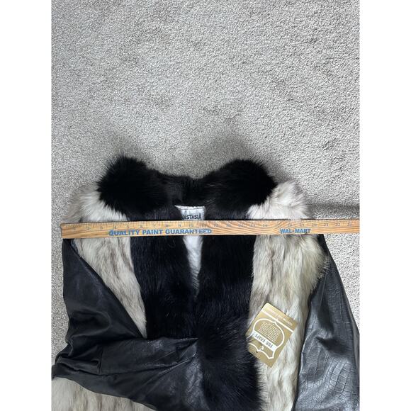 Anastasia VINTAGE GoGo MOD FUR COAT Rabbit Mink Leather Monogram large - Picture 7 of 16